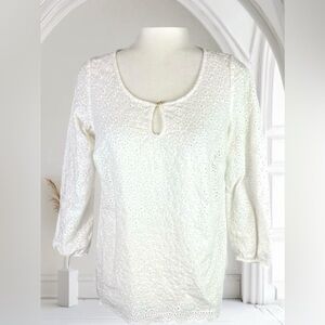 Lilly Pulitzer Women's Floral Lace Top Blouse Long Sleeve White Size S